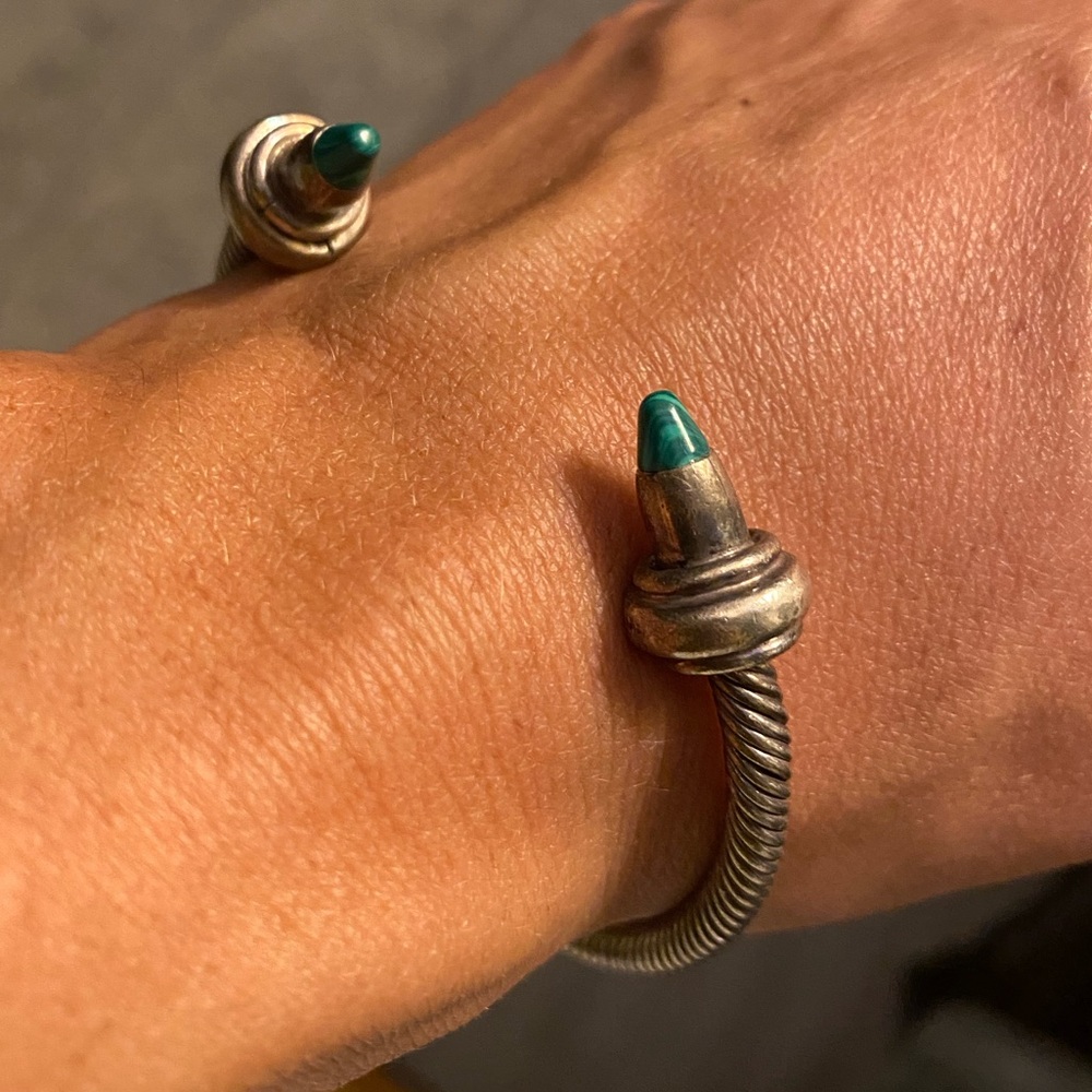 Silver Cable Bangle - Teal - image 4